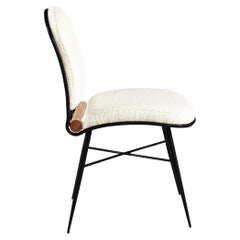 "Cuore" Chair in Black Carbon Steel, Upholstered in Bouclé Sheepskin Wood Detail