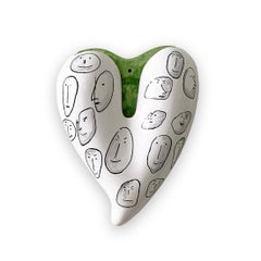 Cuore in ceramica "Human Faces" Azzurro N.5 di Gianni Veneziano per Kiasmo