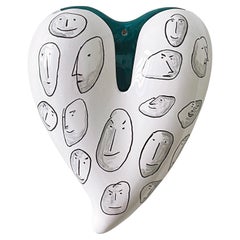 Cuore in ceramica "Human Faces" Turchese N.1 di Gianni Veneziano per Kiasmo