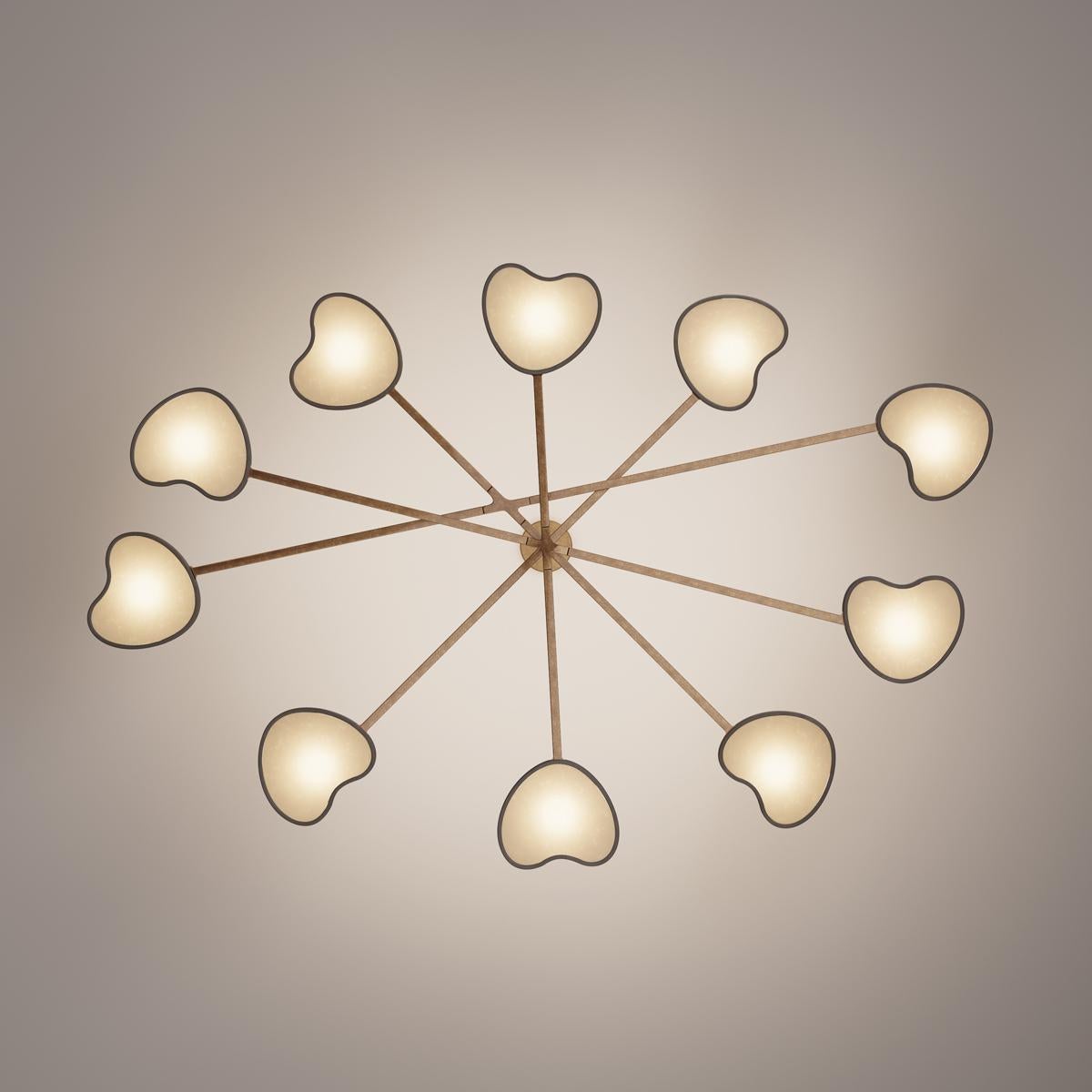 Italian Cuore N.10 Ceiling Light by Gaspare Asaro. Peltro and Bronze Finish For Sale