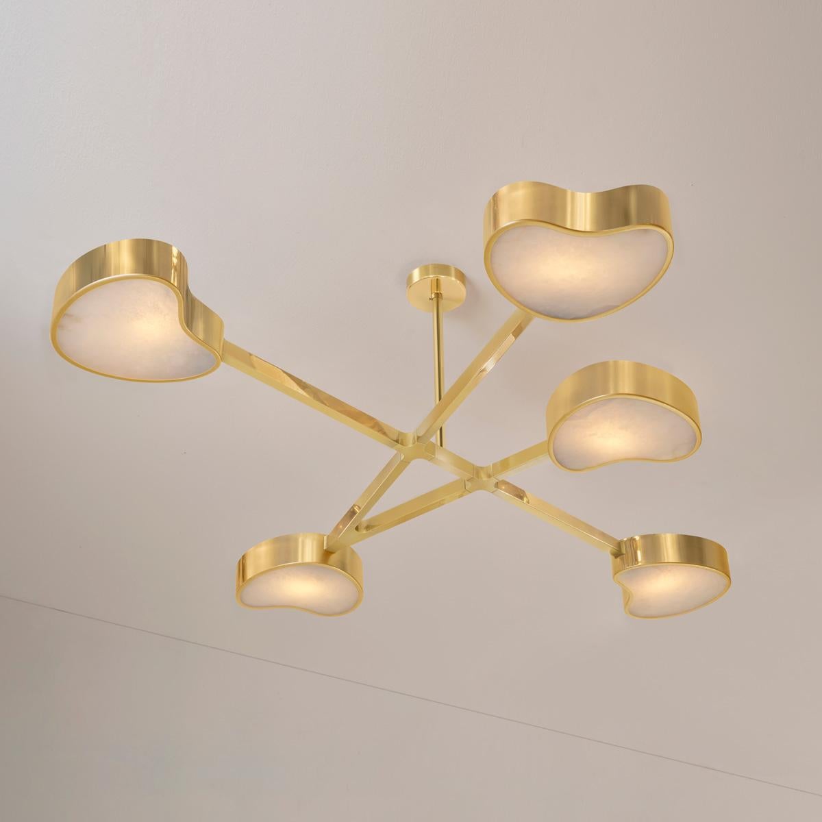 Italian Cuore N.5 Ceiling Light by Gaspare Asaro. Satin Brass and Sand White Finish For Sale