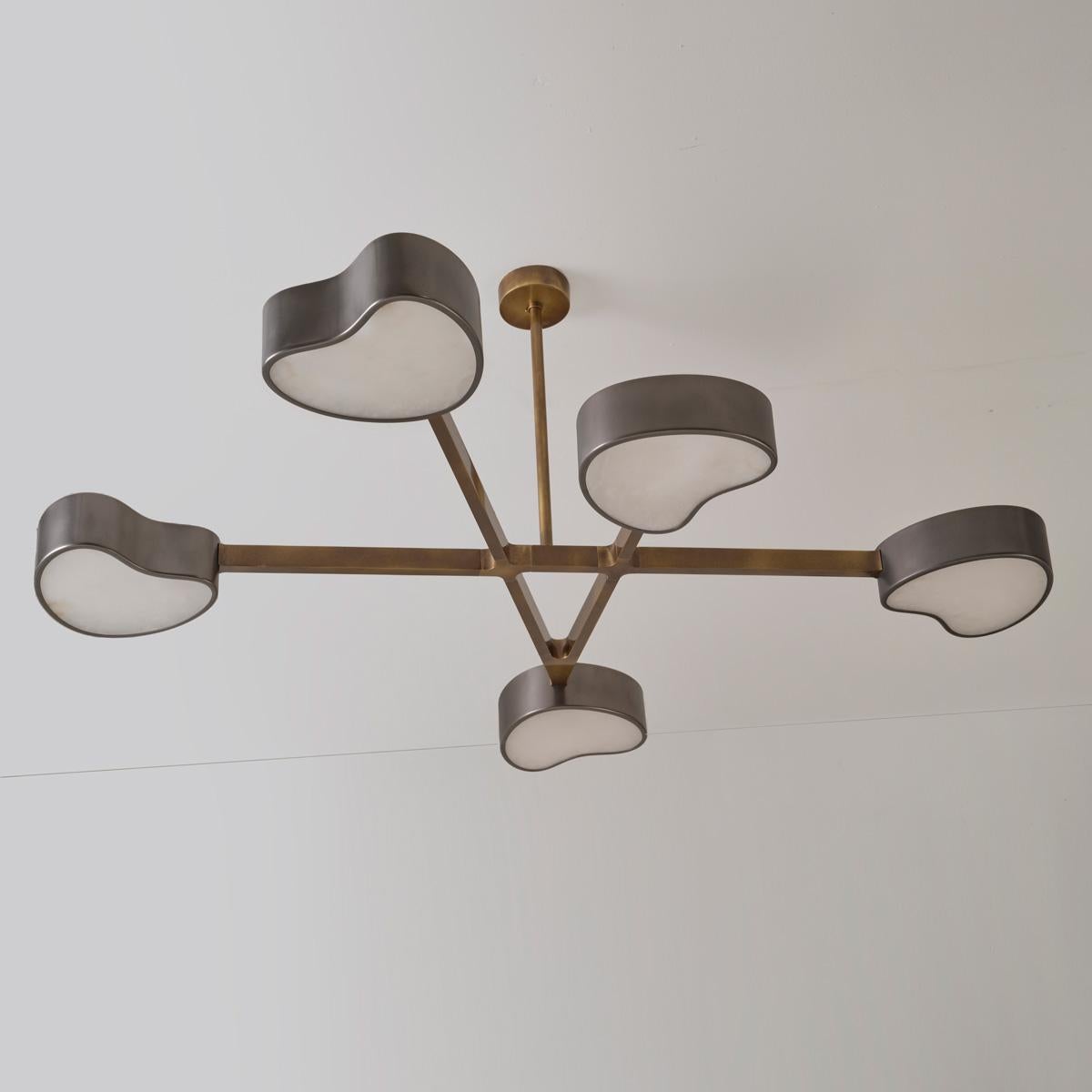 Contemporary Cuore N.5 Ceiling Light by Gaspare Asaro. Satin Brass and Sand White Finish For Sale