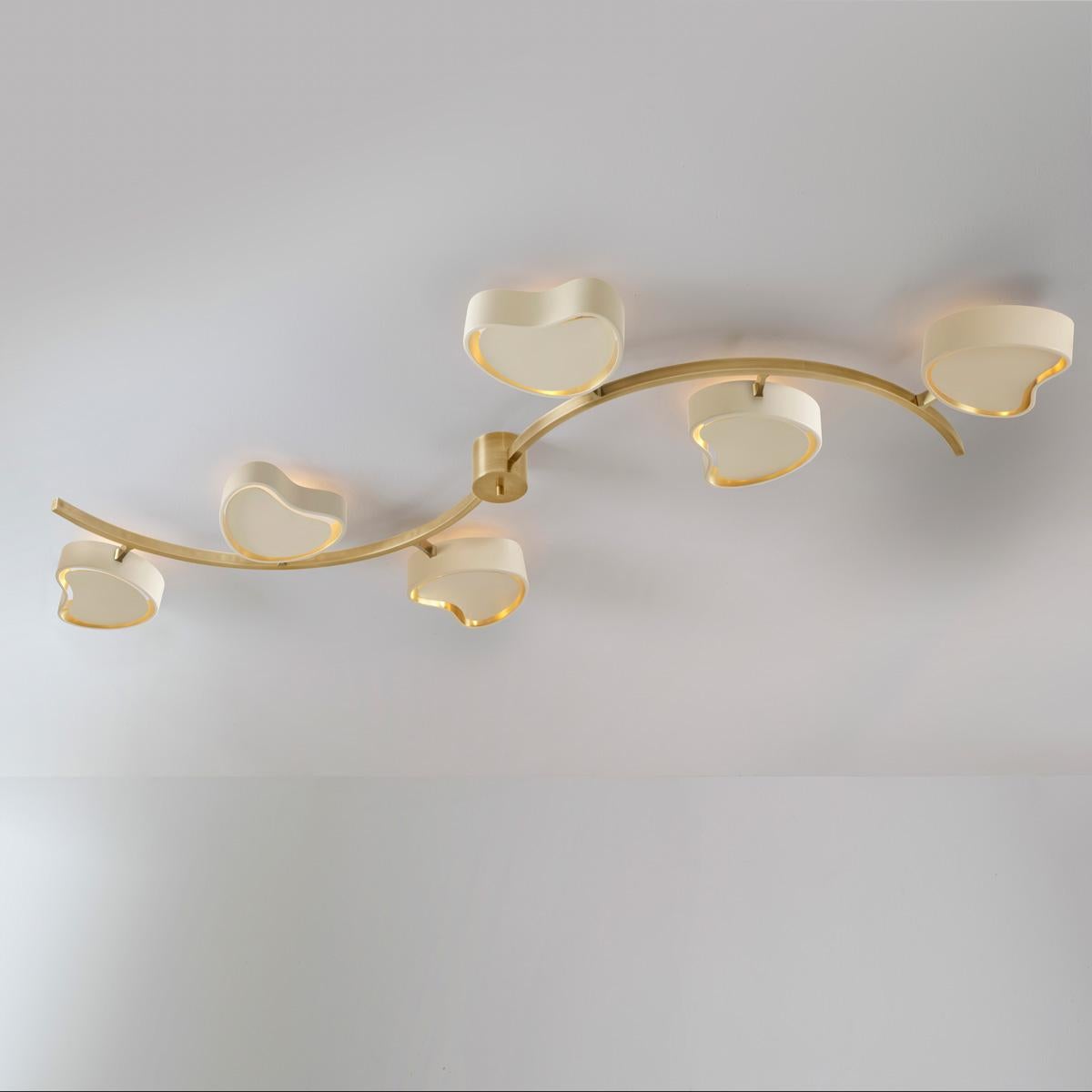 Modern Cuore N.6 Ceiling Light by Gaspare Asaro. Satin Brass and Sand White Finish For Sale
