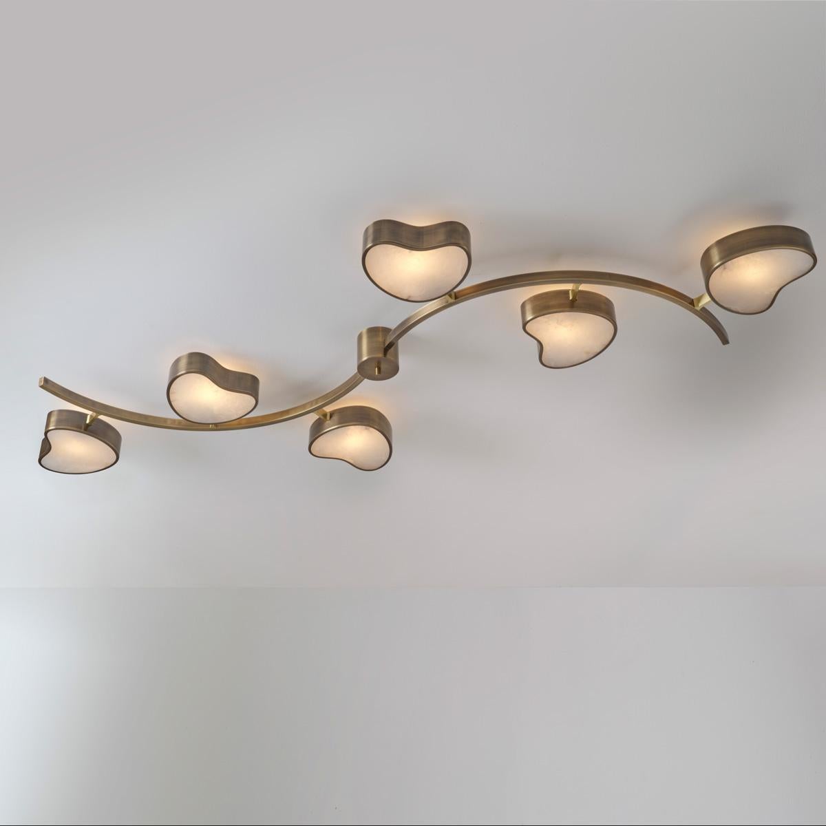 Contemporary Cuore N.6 Ceiling Light by Gaspare Asaro. Satin Brass and Sand White Finish For Sale