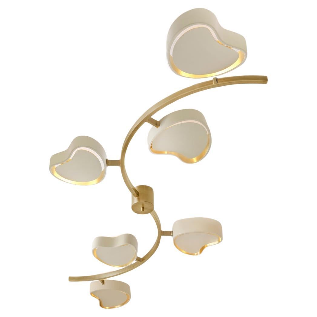Cuore N.6 Ceiling Light by Gaspare Asaro. Satin Brass and Sand White Finish For Sale