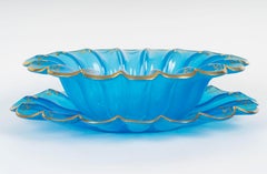 Cup and Saucer in Blue Opaline with Gold Highlights, 19th Century