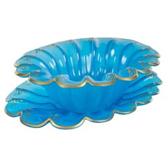 Cup and Saucer in Blue Opaline with Gold Highlights, 19th Century