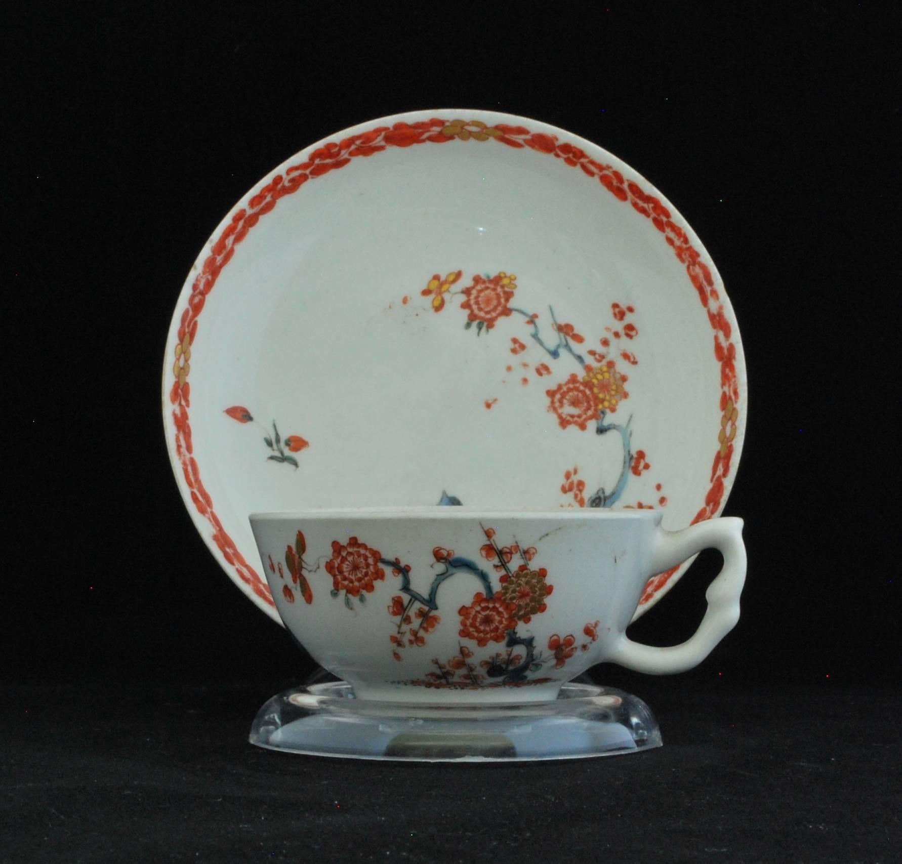 Low tea cup with clip handle with matching saucer, decorated after the Kakiemon with the two quail pattern. An unusual form with scarce decoration.


Provenance: Windsor Antiques; Taylor collection.
 