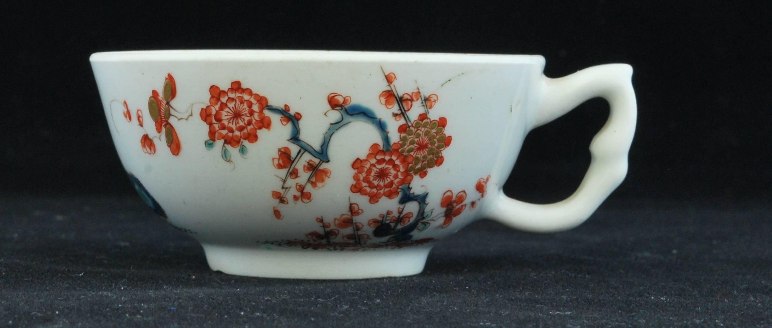 English Cup and Saucer, Kakiemon Decoration, Bow Porcelain Factory, circa 1753 For Sale