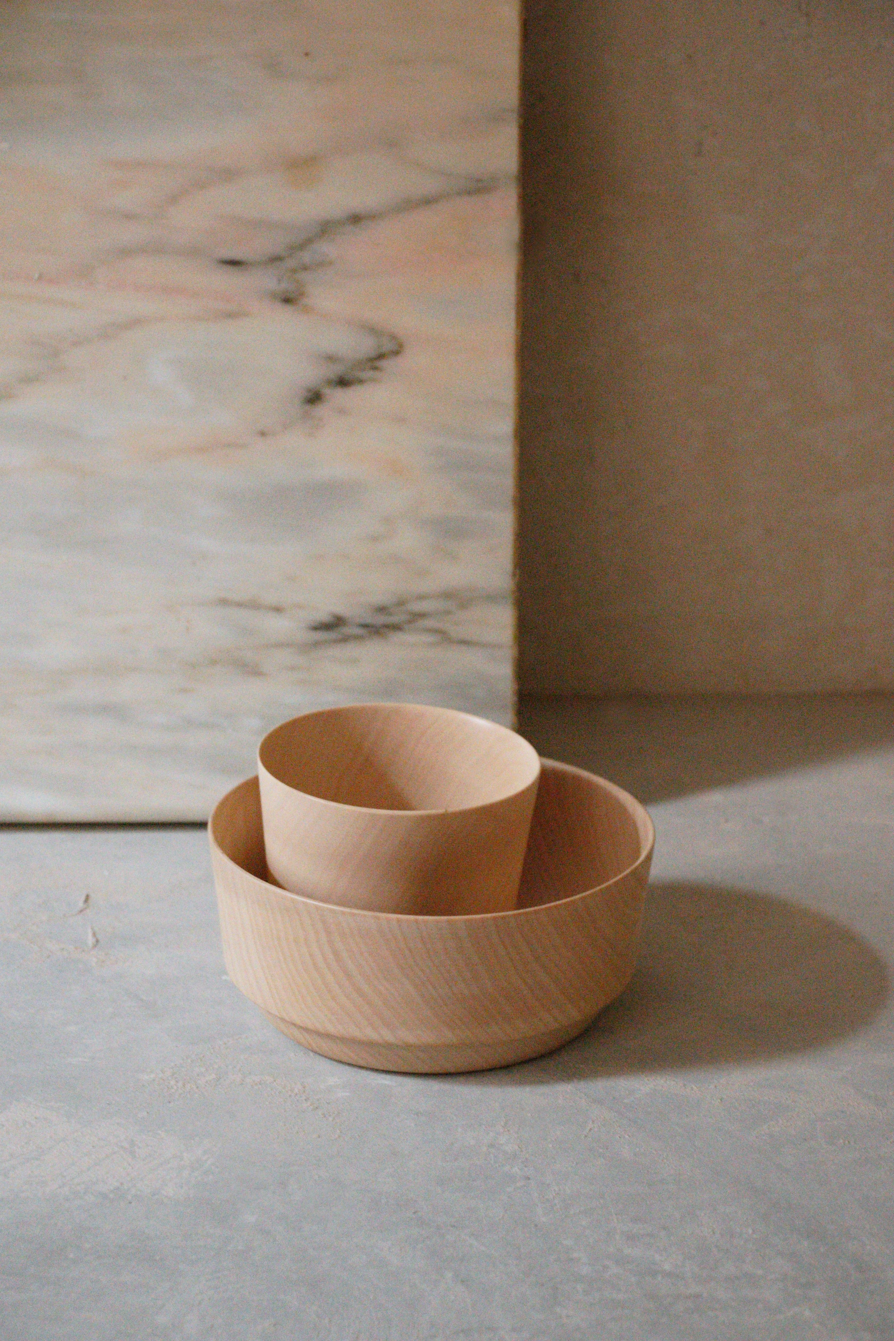 Hand-Crafted Cup Bowl Small in Linden Handcrafted in Portugal by Origin Made For Sale