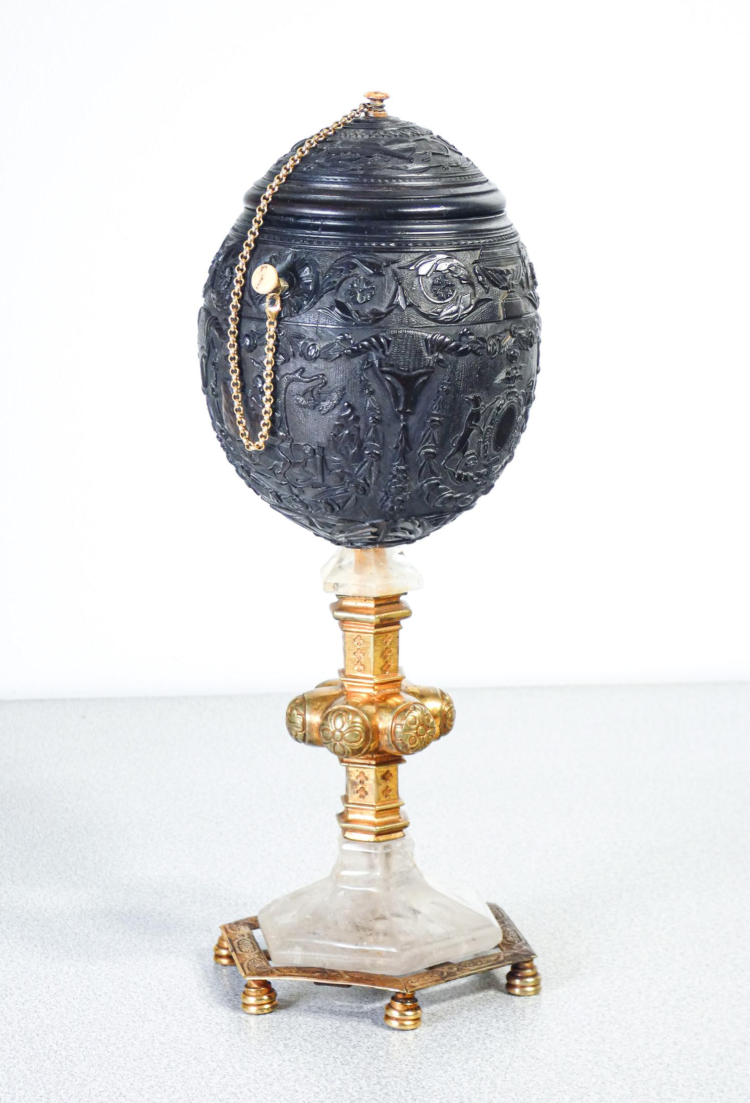 Unknown Cup Carved on Coconut, Base in Rock Crystal and Gilded Metal, 17th Century