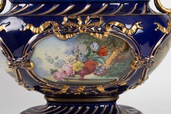 Cup, Epoque Napoleon III, Oval Shape, 4 Cartridges Paint Bouquets of Flowers