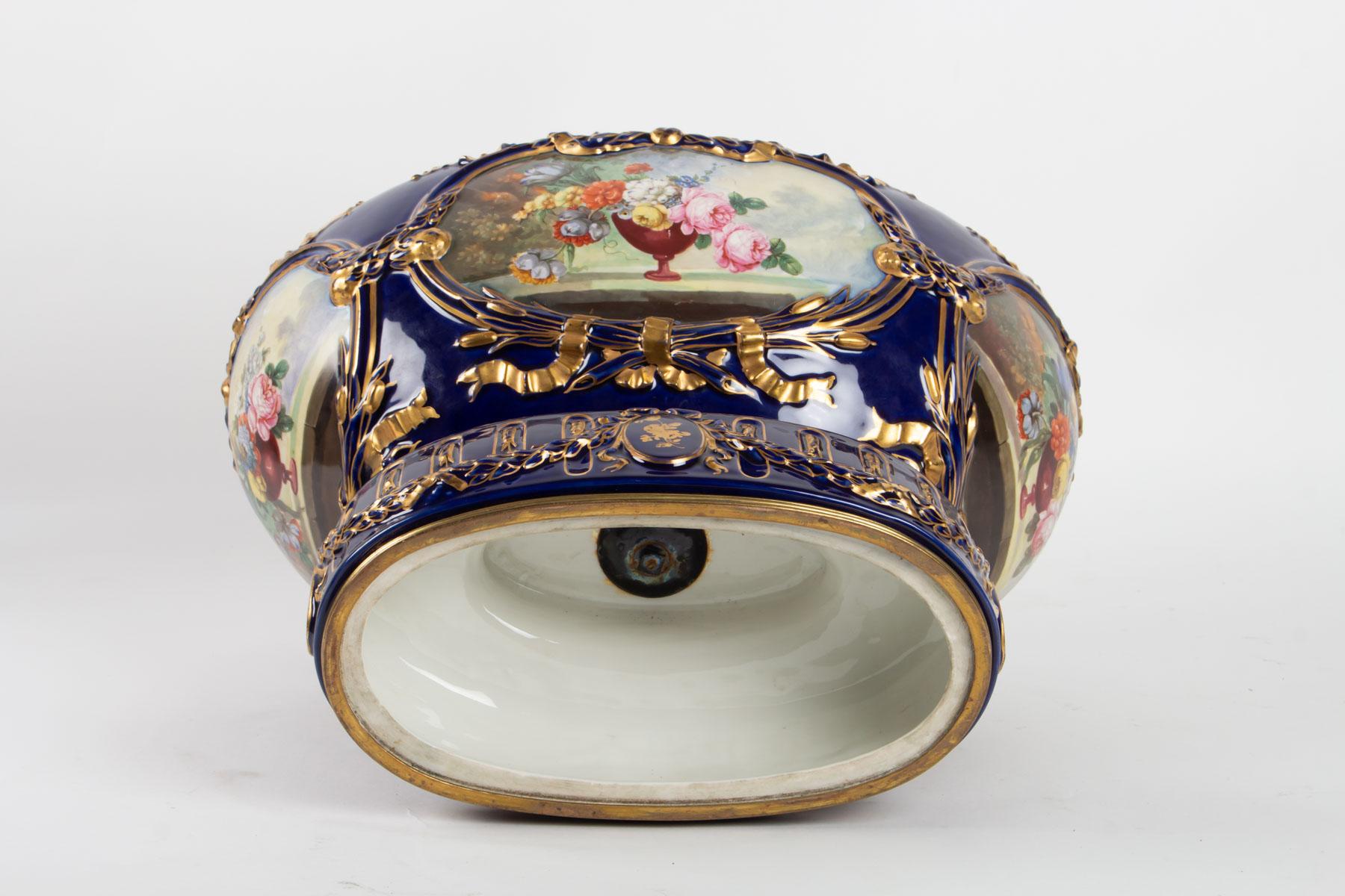 Cup, Epoque Napoleon III, Oval Shape, 4 Cartridges Paint Bouquets of Flowers 2