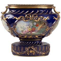 Cup, Epoque Napoleon III, Oval Shape, 4 Cartridges Paint Bouquets of Flowers