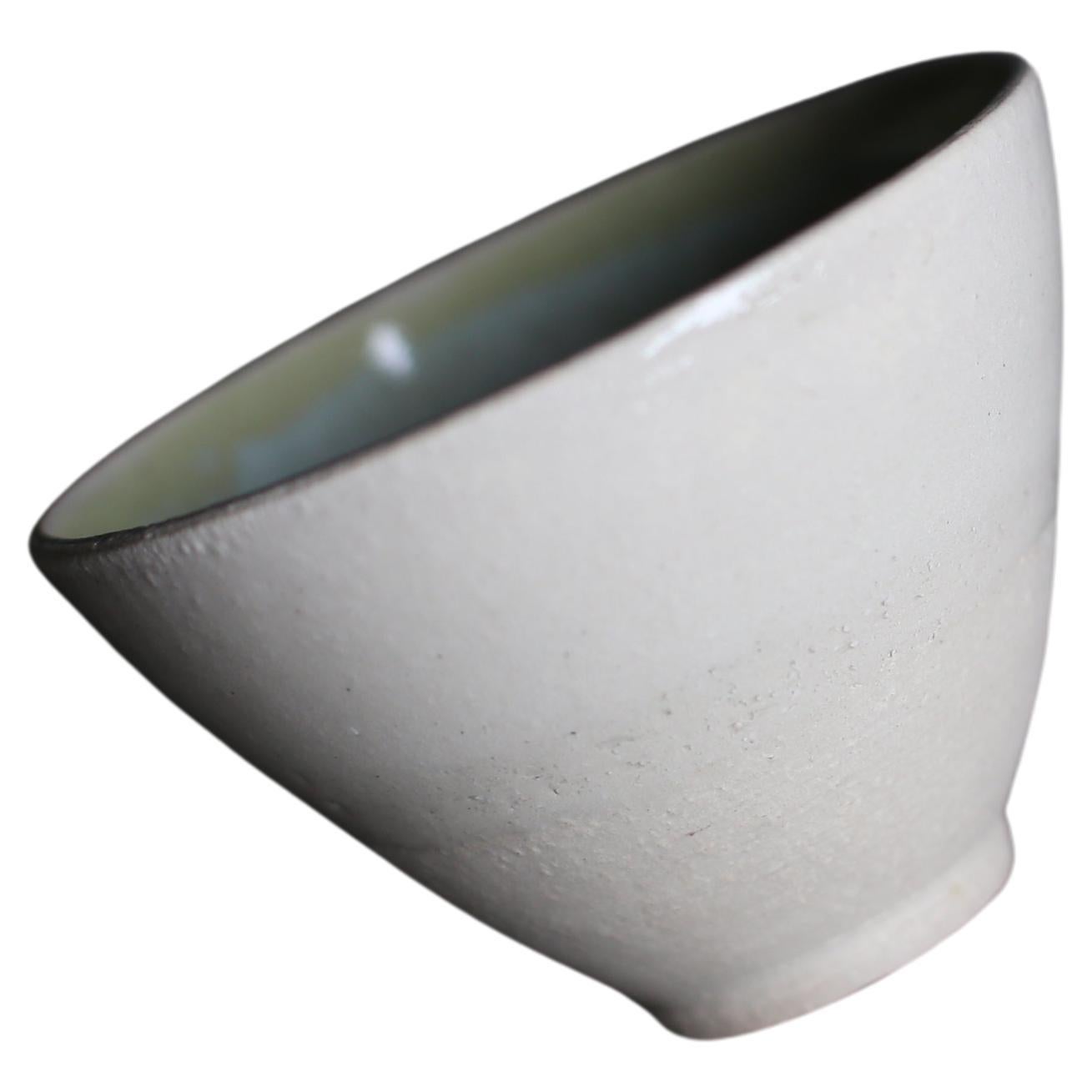 Cup in White Clay Clay with Pistache + Sheer Glaze For Sale