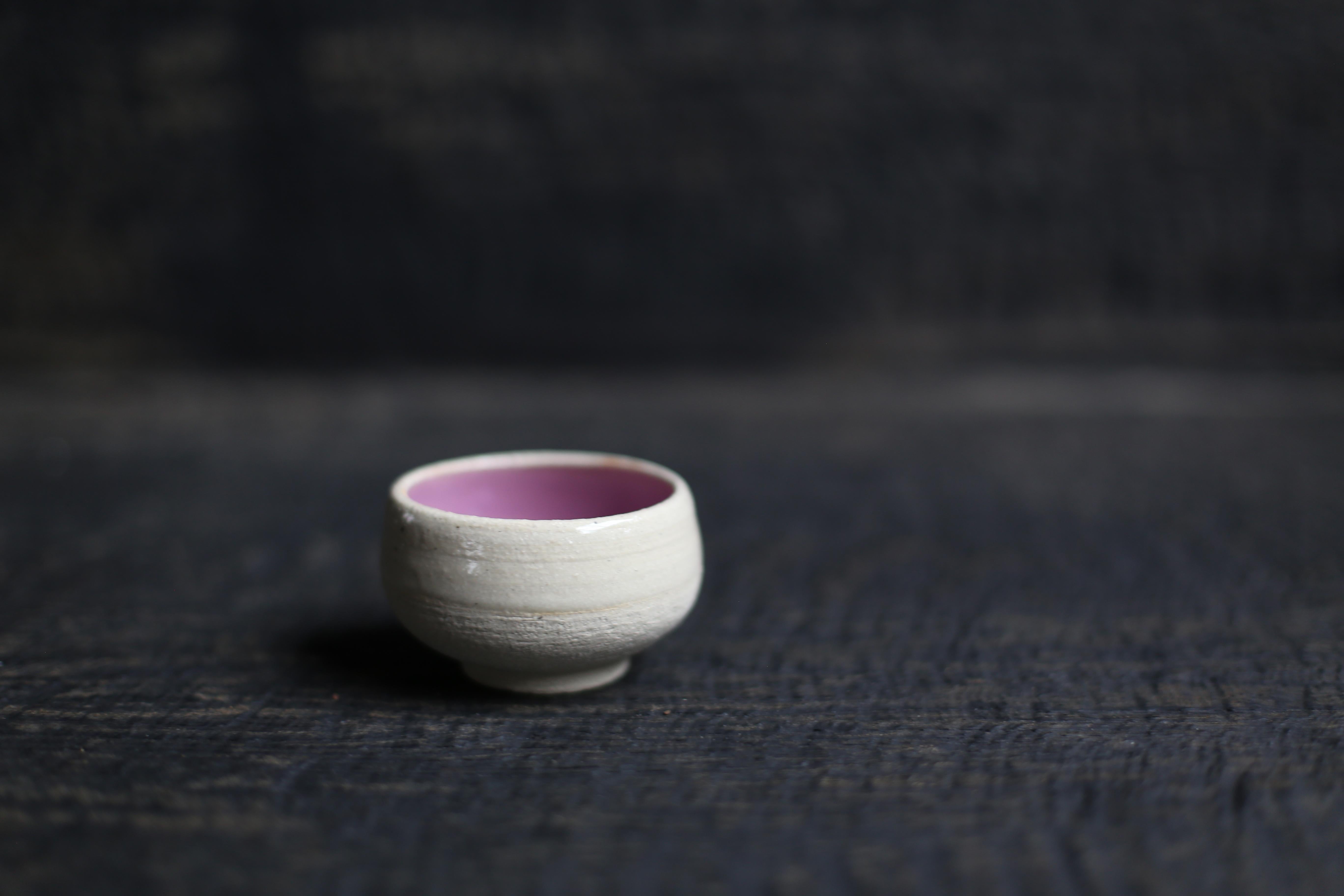 Modern Cup in White Clay with Satin Mauve + Sheer Glaze For Sale