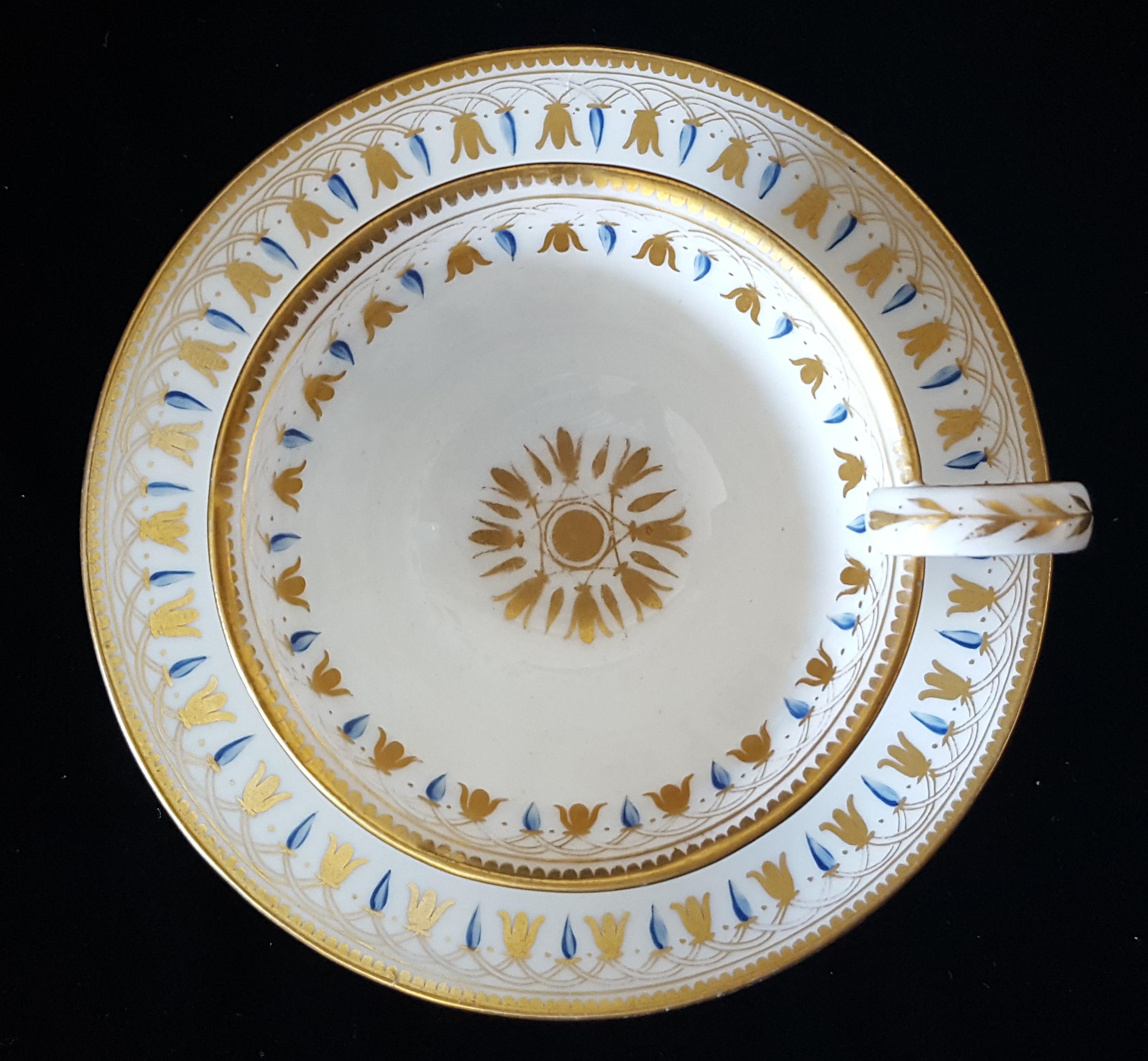 A particularly pleasing and restrained form of decoration for this period, which allows the beauty of the porcelain to be clearly seen.

Nantgarw porcelain is particularly fine, and was much prized by the London decorating workshops, where this