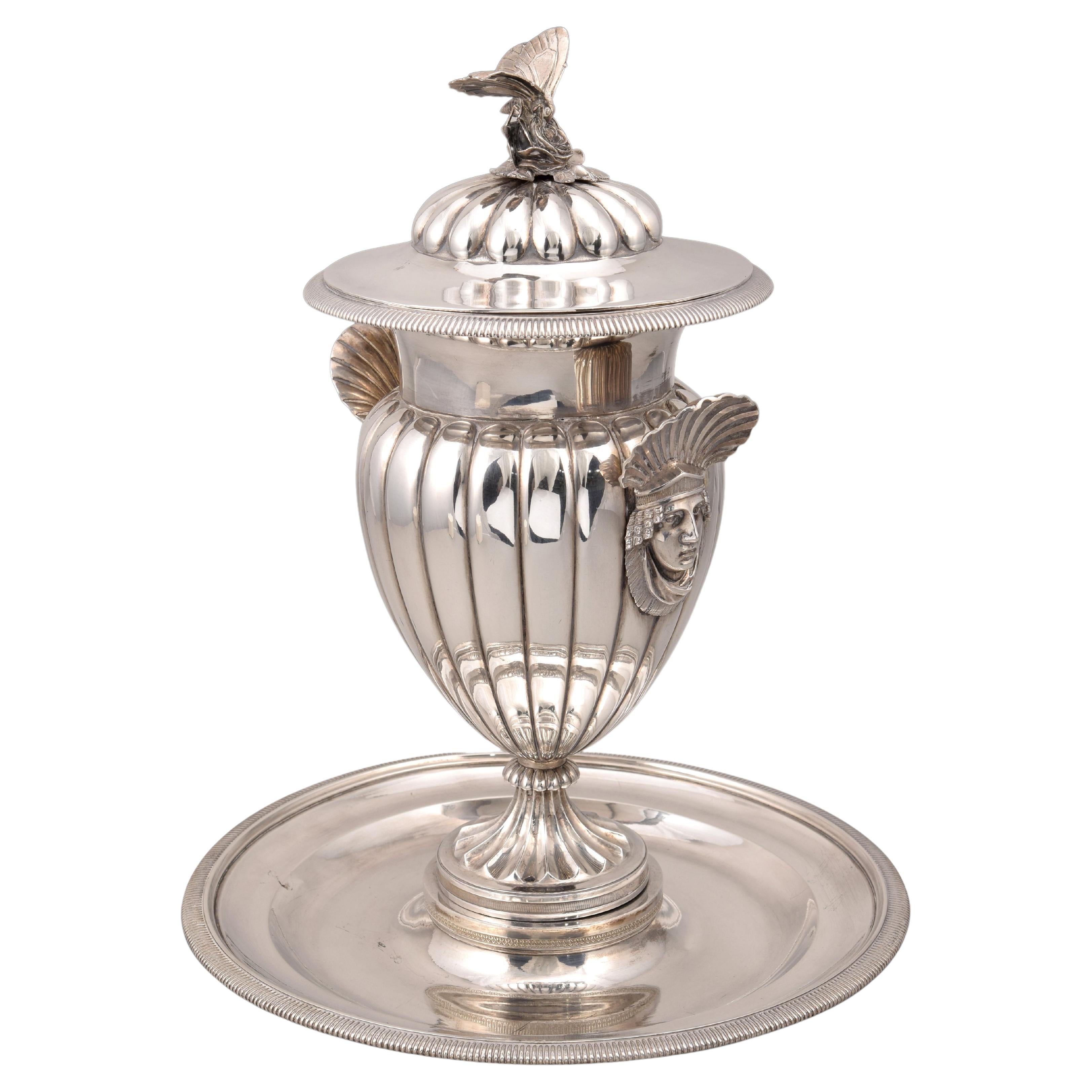 Cup with tray. Royal Silver Factory of Antonio Martínez. Madrid, Spain, 1830s. For Sale