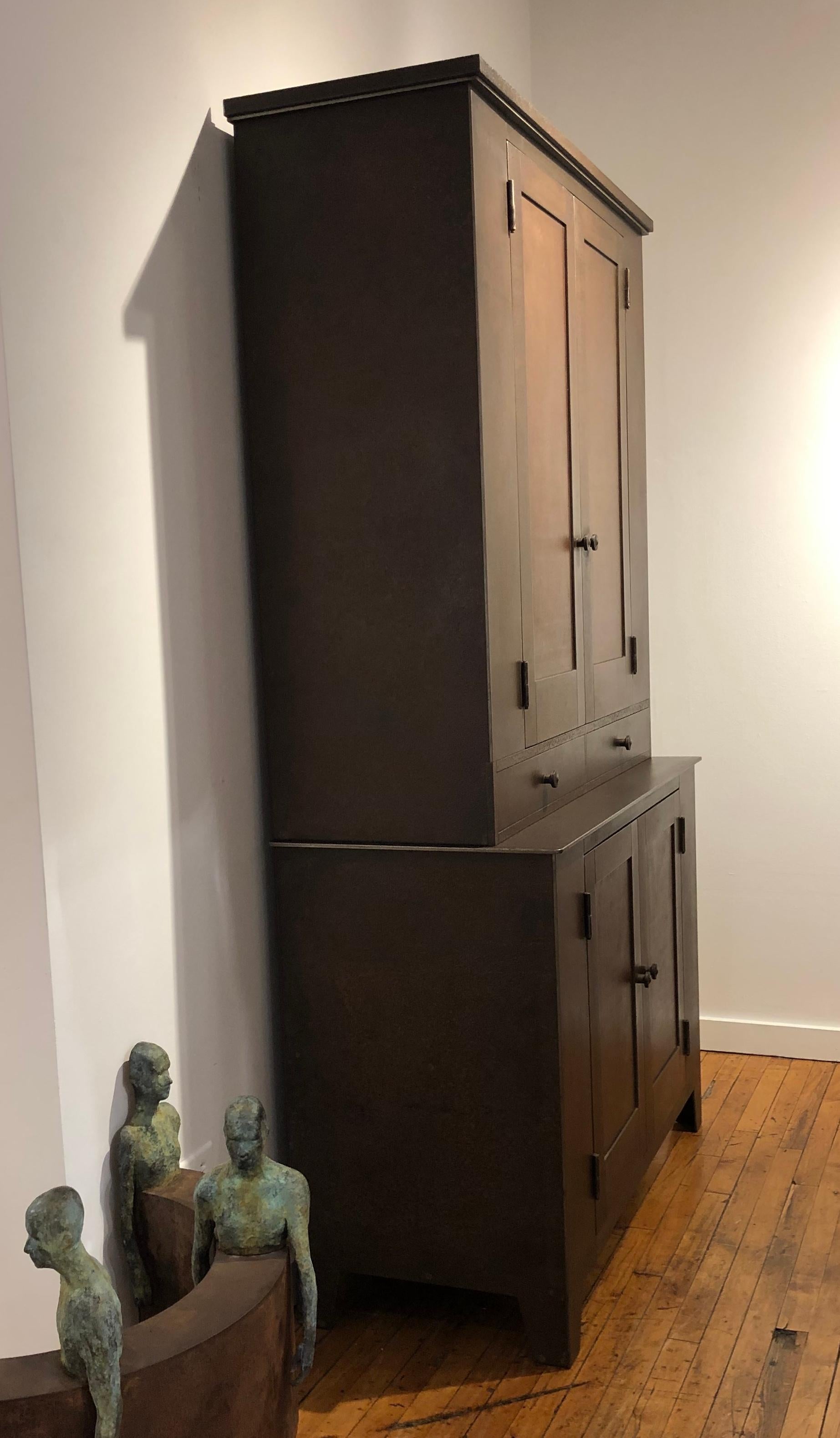 Cupboard, 4 Doors, 2 Drawer Shaker Style in Steel with Natural Rusted Patina For Sale 3
