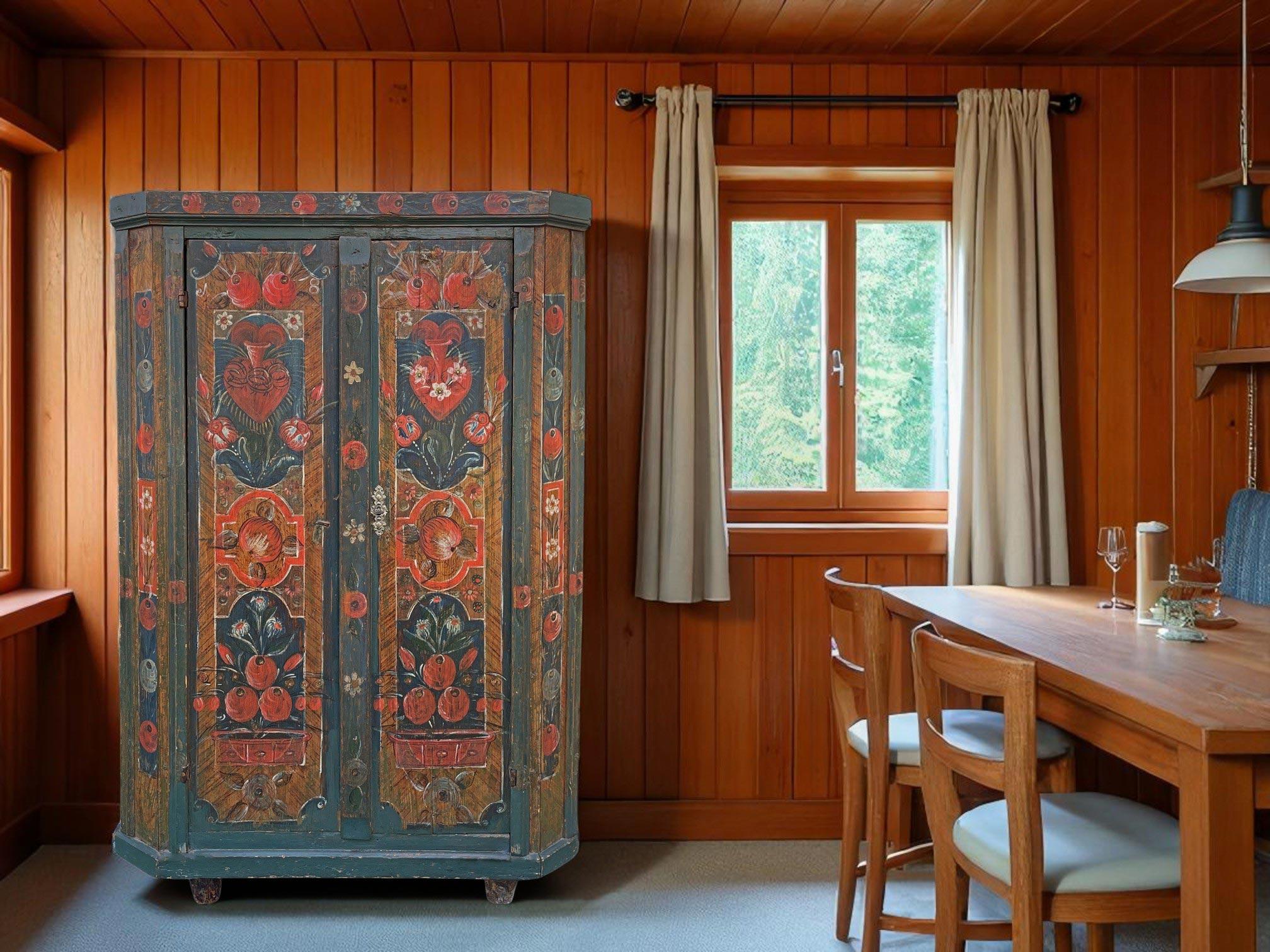 Painted Cabinet in Ottanio Blue

Period: Early 1800s
Origin: Bavarian Alps
Wood type: Fir

Dimensions:
H. 157 cm   61.8 in
W. 107 cm  42.1 in
D. 42 cm     16.5 in

Description:
“Tölzer” cabinet entirely painted in ottanio blue.
The structure is