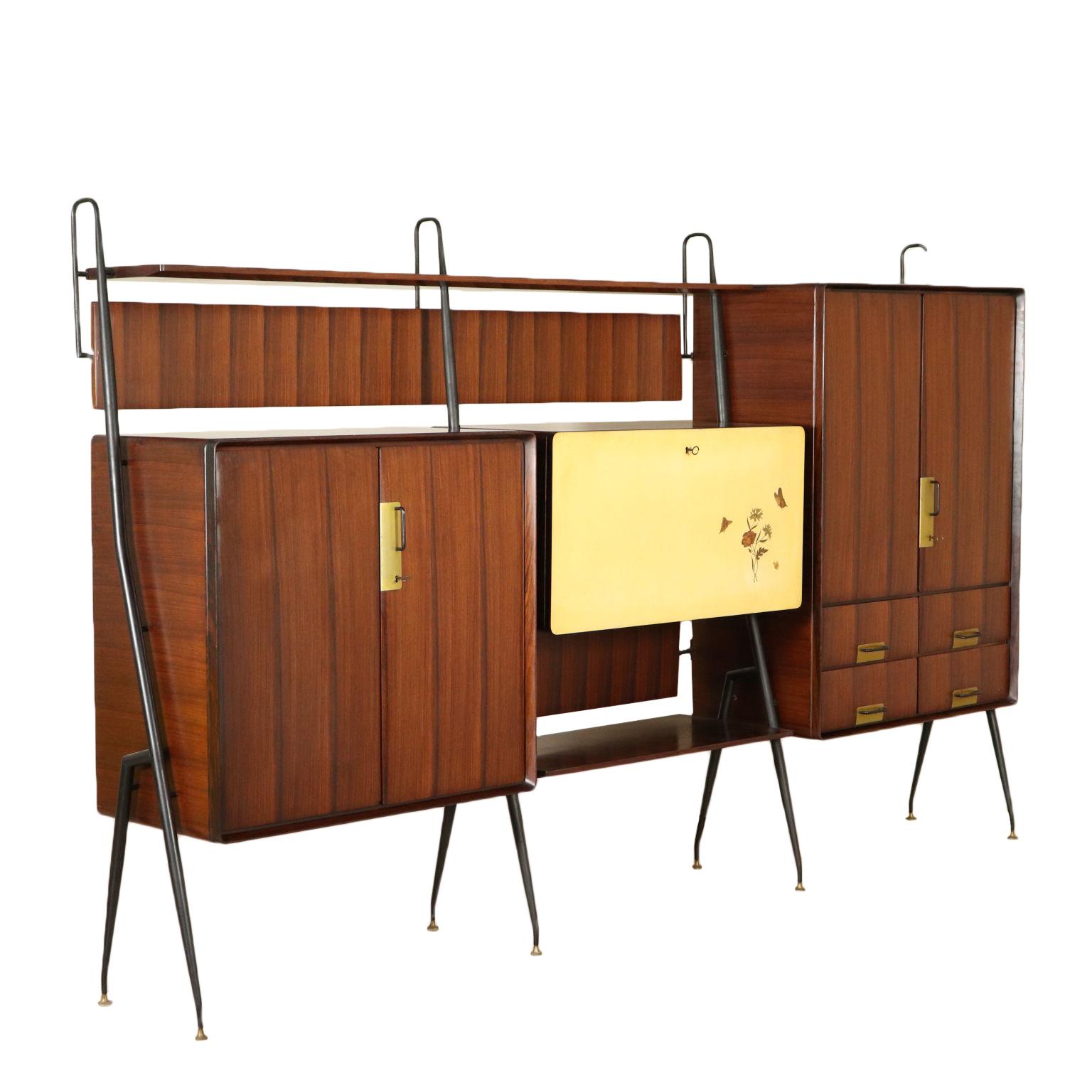 Cupboard by Silvio Cavatorta Teak Brass Vintage, Italy, 1960s