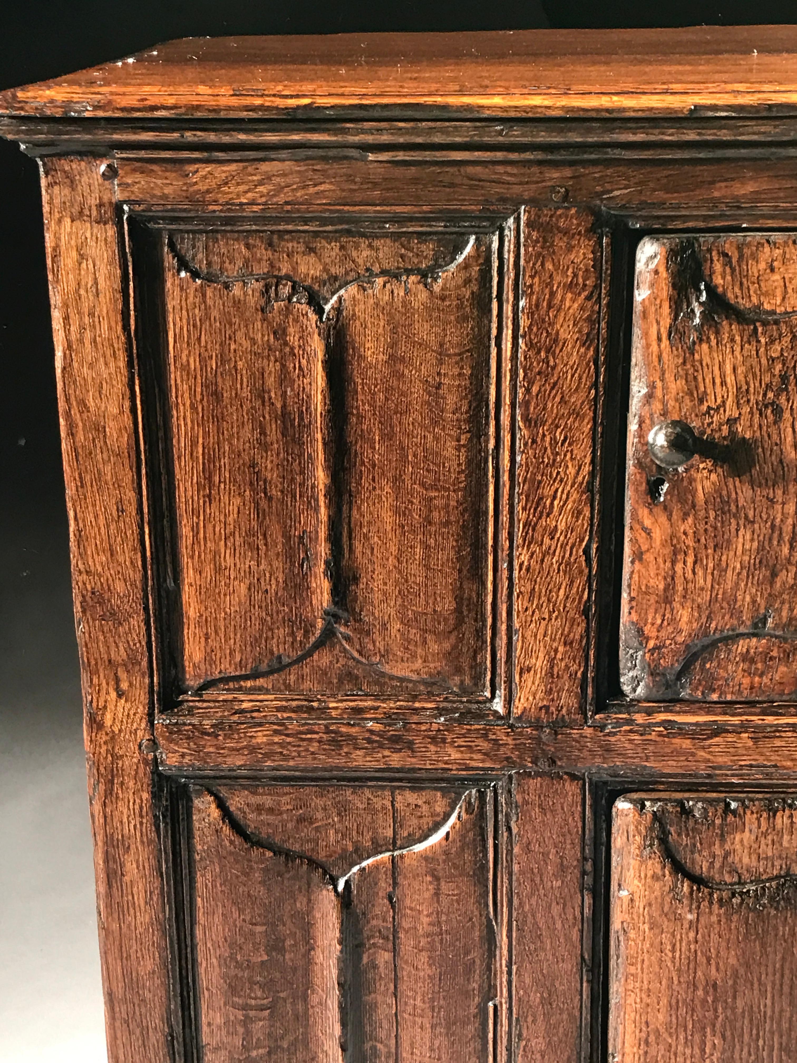 French Cupboard Linenfold Carving Oak Narrow 17 Century For Sale
