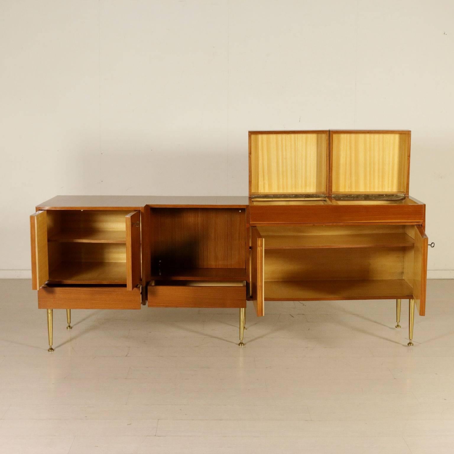 Mid-Century Modern Cupboard Mahogany Veneer Brass Vintage, Italy, 1950s-1960s