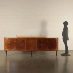 Cupboard, Mahogany Burl Brass Glass Mirror, Paolo Buffa, Italy, 1950s