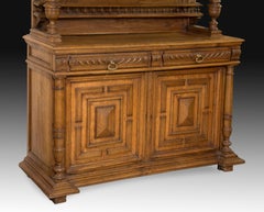 Cupboard Oak, Metal, Glass, 19th Century
