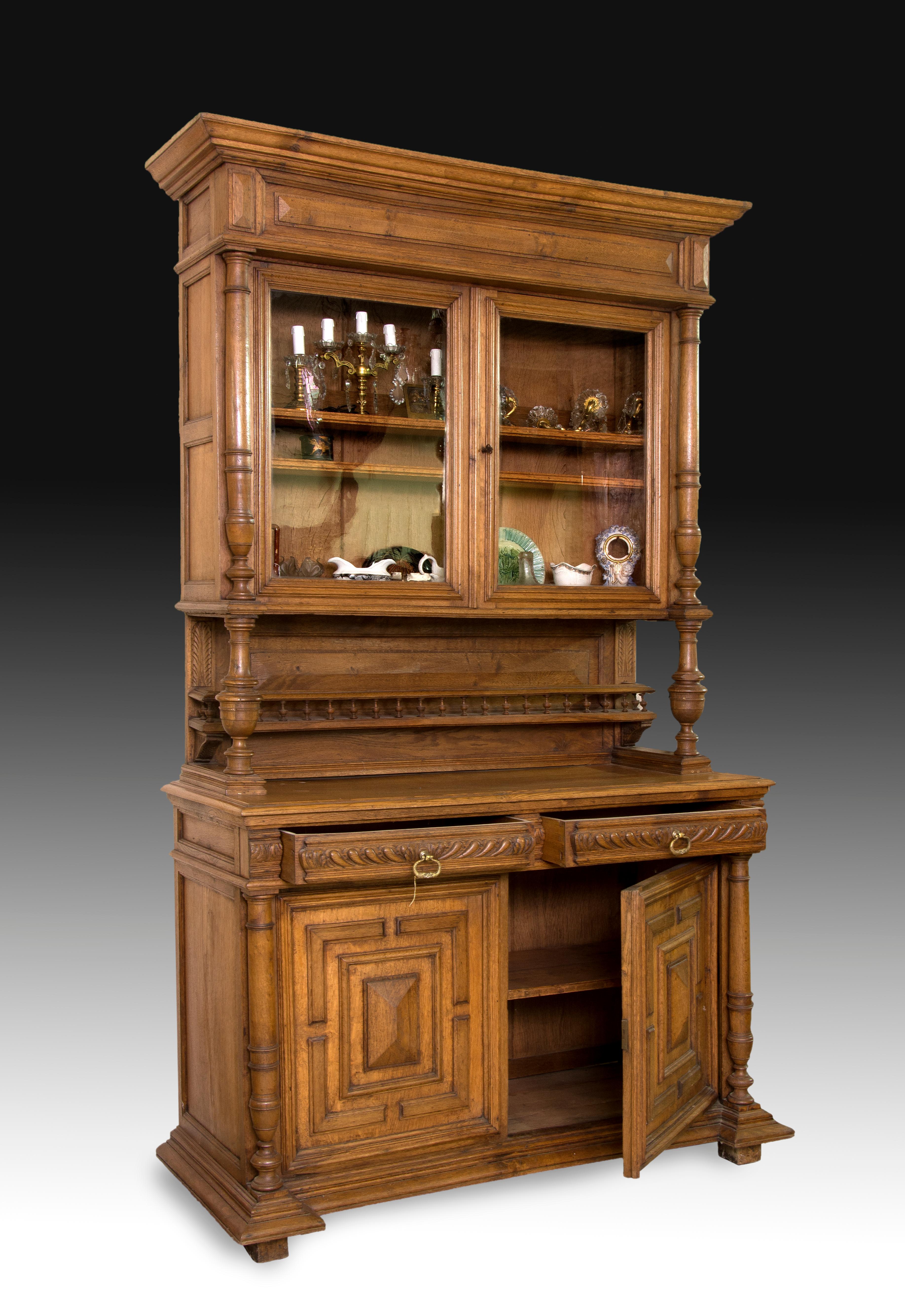 Neoclassical Cupboard Oak, Metal, Glass, 19th Century For Sale