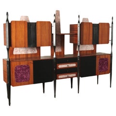 Cupboard Veneered Wood Ebony Stained Wood Brass Fabric, Italy, 1960s