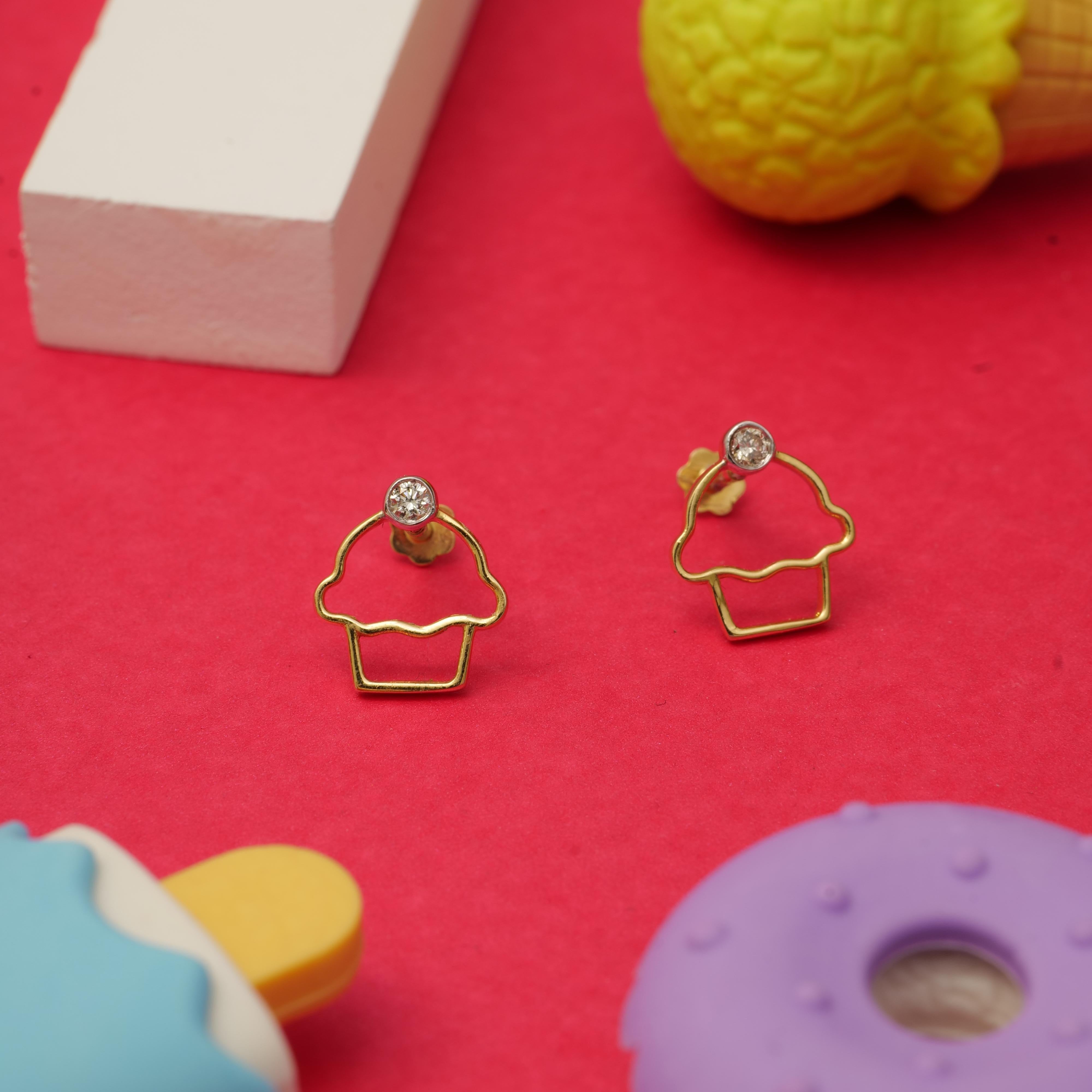 
Cupcake Diamond Earrings for Girls (Kids/Toddlers) in 18K Solid Gold are whimsical and adorable jewelry pieces designed with young children in mind. These earrings feature a delightful cupcake design meticulously crafted from high-quality 18K solid