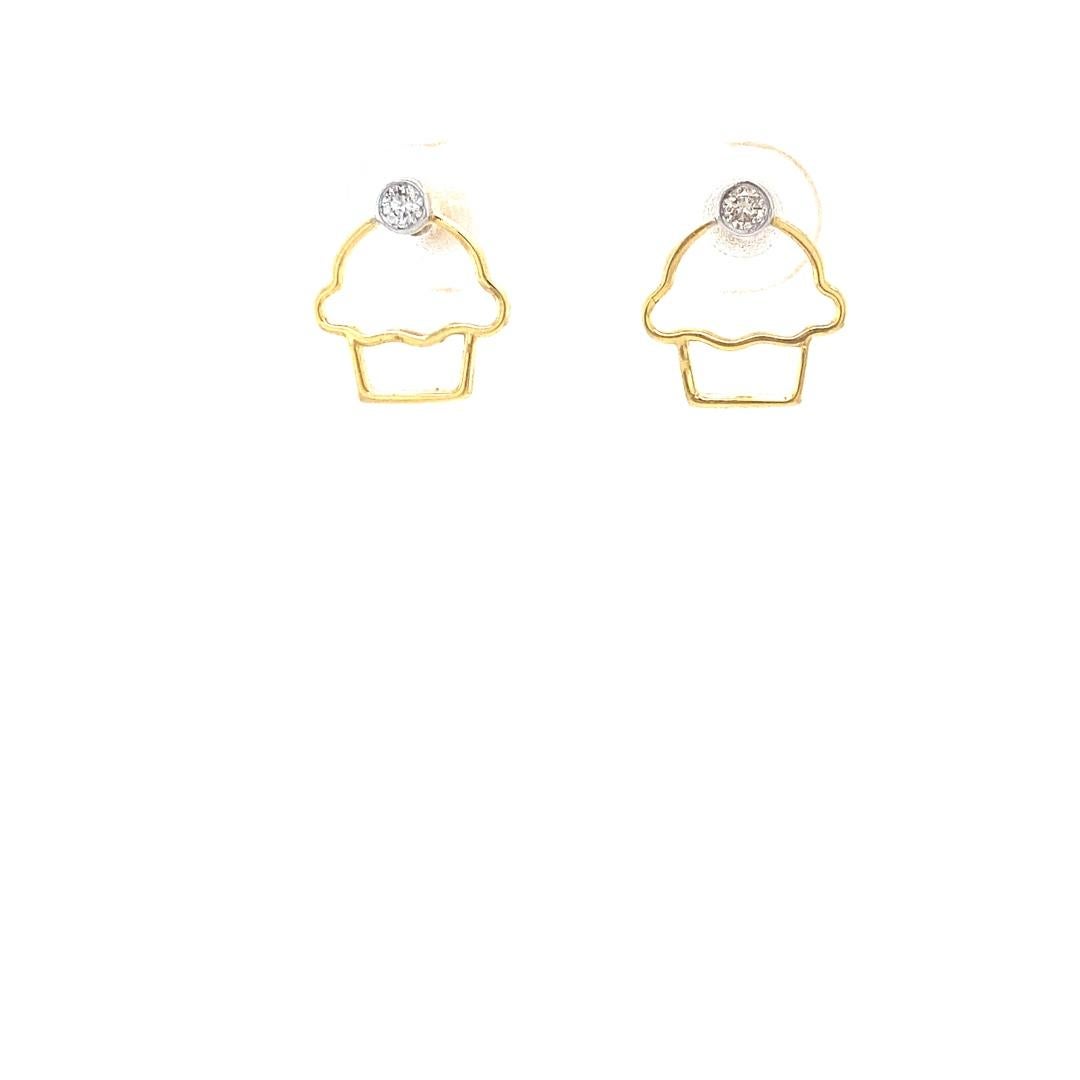 Art Deco Cupcake Diamond Earrings for Girls (Kids/Toddlers) in 18K Solid Gold For Sale
