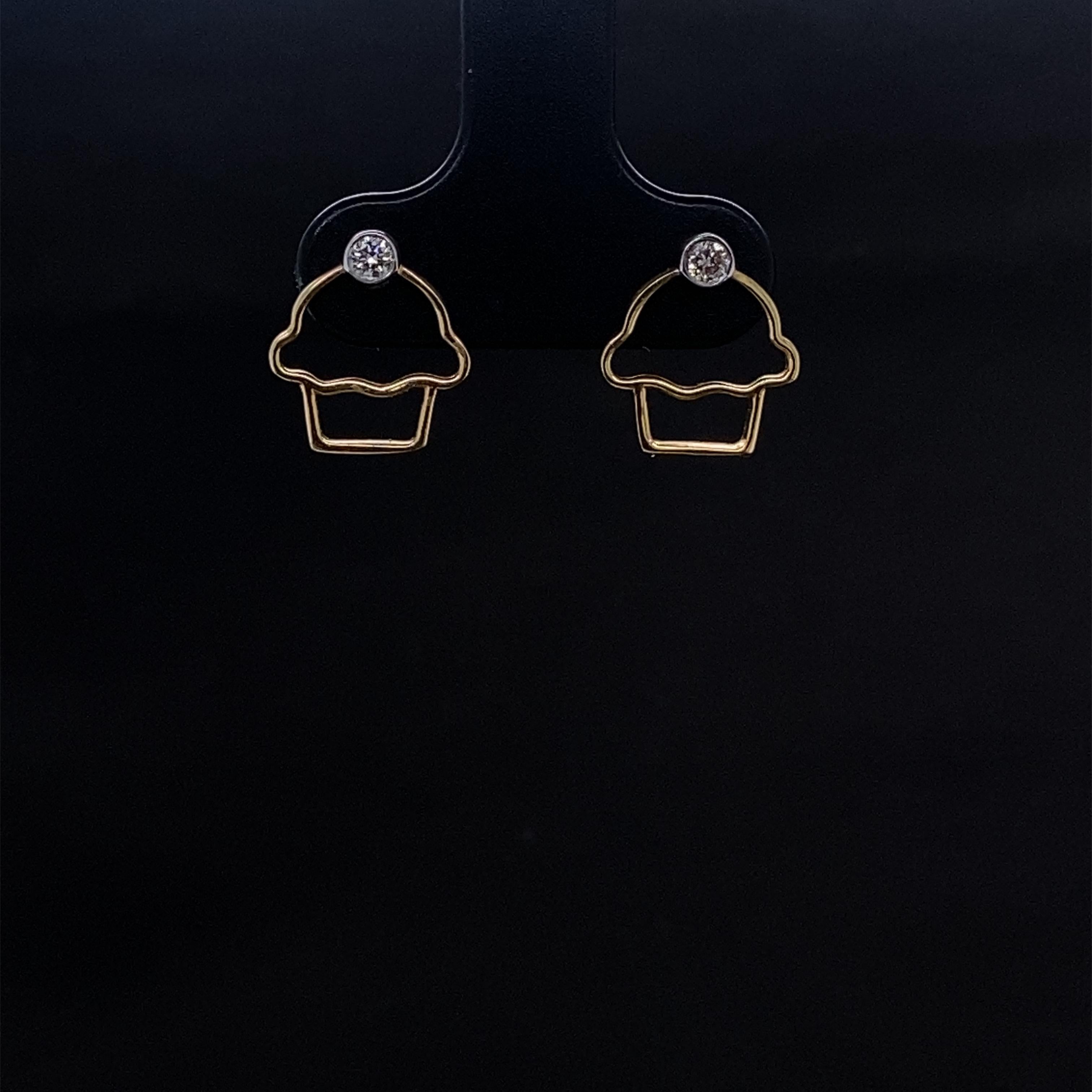 Cupcake Diamond Earrings for Girls (Kids/Toddlers) in 18K Solid Gold For Sale 2