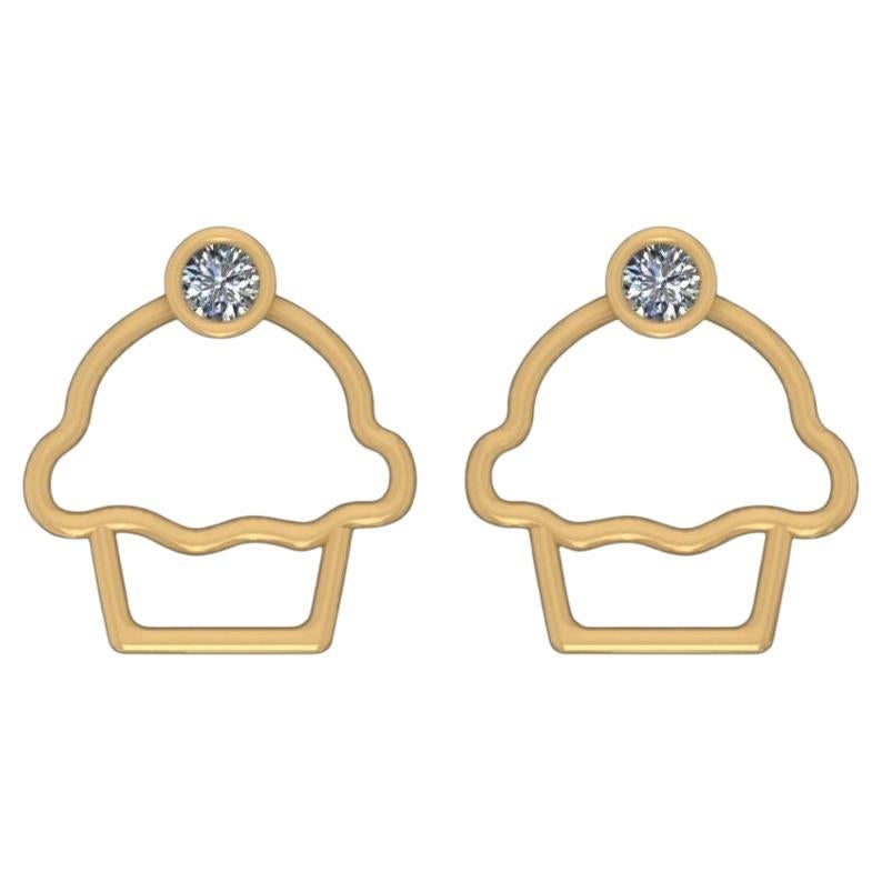 Cupcake Diamond Earrings for Girls (Kids/Toddlers) in 18K Solid Gold For Sale