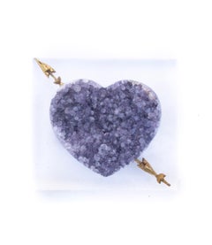 Cupid Amethyst Crystal Heart with 18th Century Gilded Arrow Fragments