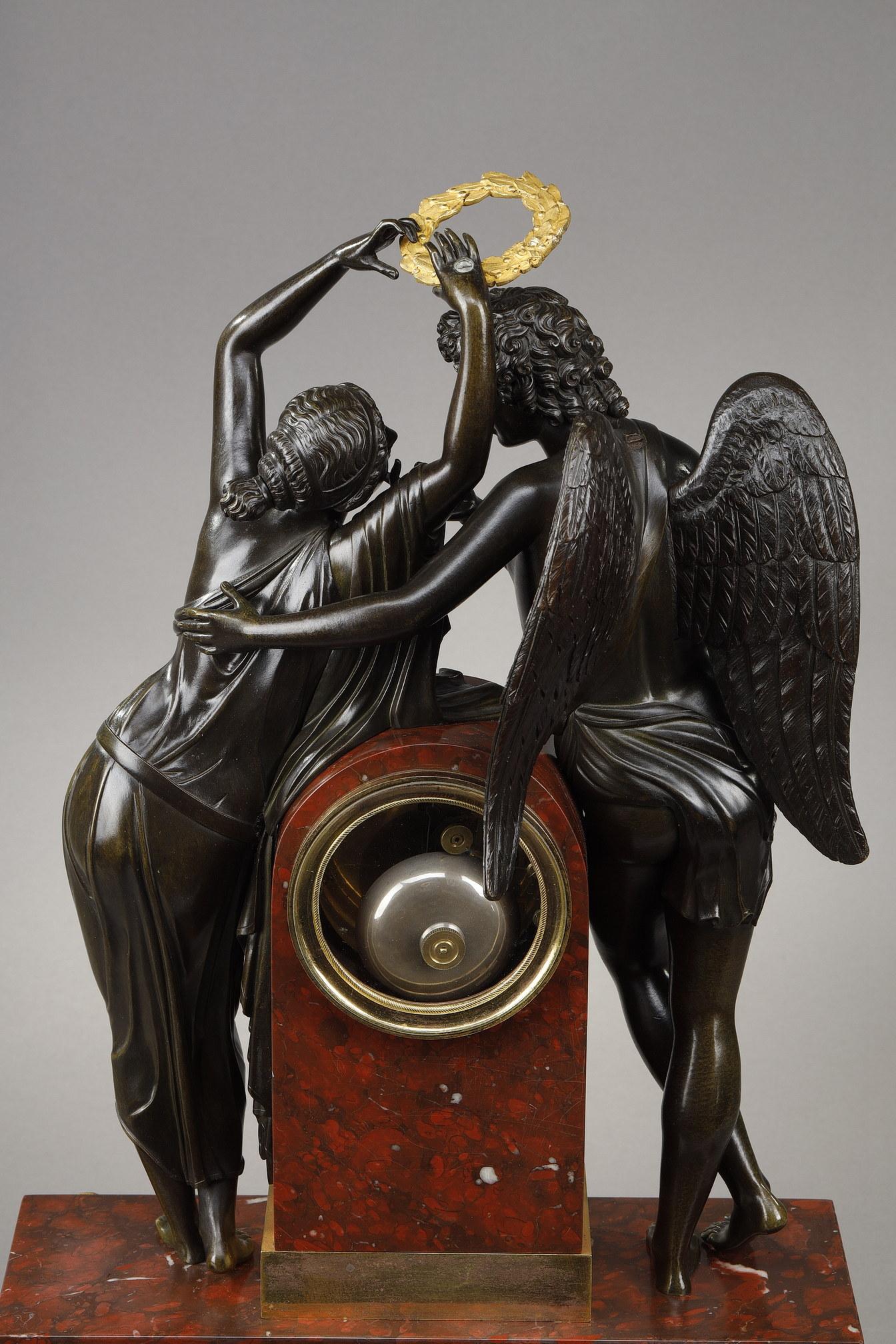 Cupid and Psyche Clock after Claude Michallon For Sale 4