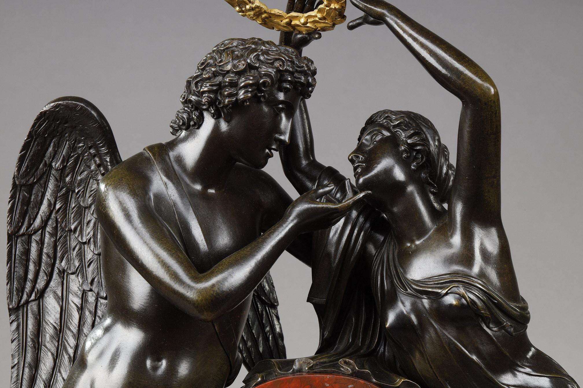 Cupid and Psyche Clock after Claude Michallon In Good Condition For Sale In Paris, FR