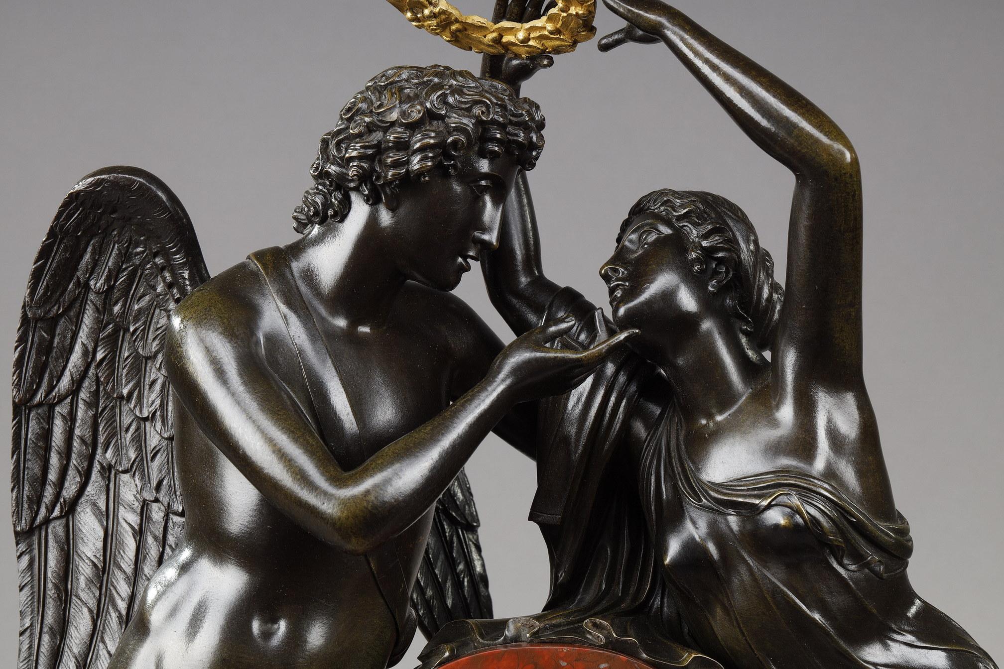 Cupid and Psyche Clock after Claude Michallon In Good Condition In Paris, FR