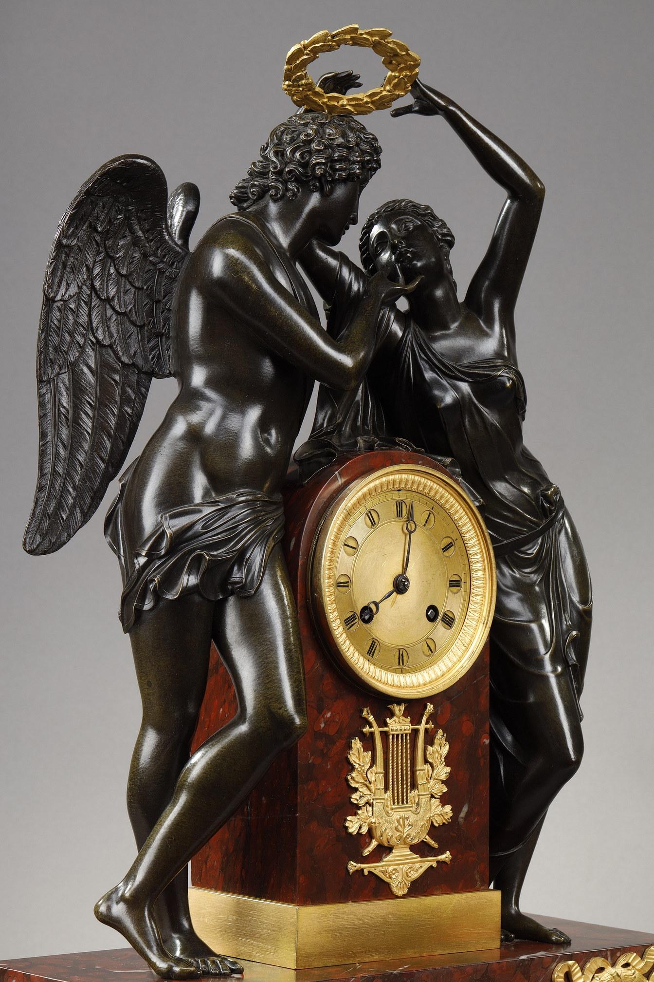 Cupid and Psyche Clock after Claude Michallon For Sale 1