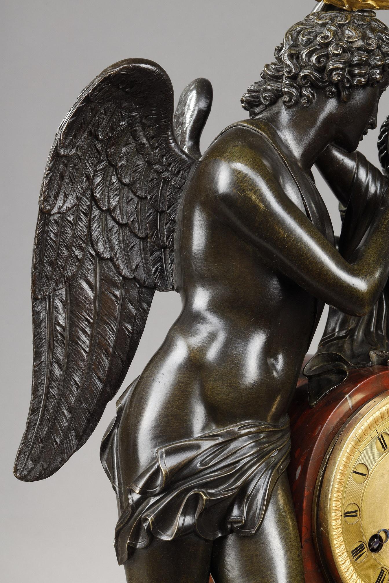 Cupid and Psyche Clock after Claude Michallon For Sale 2