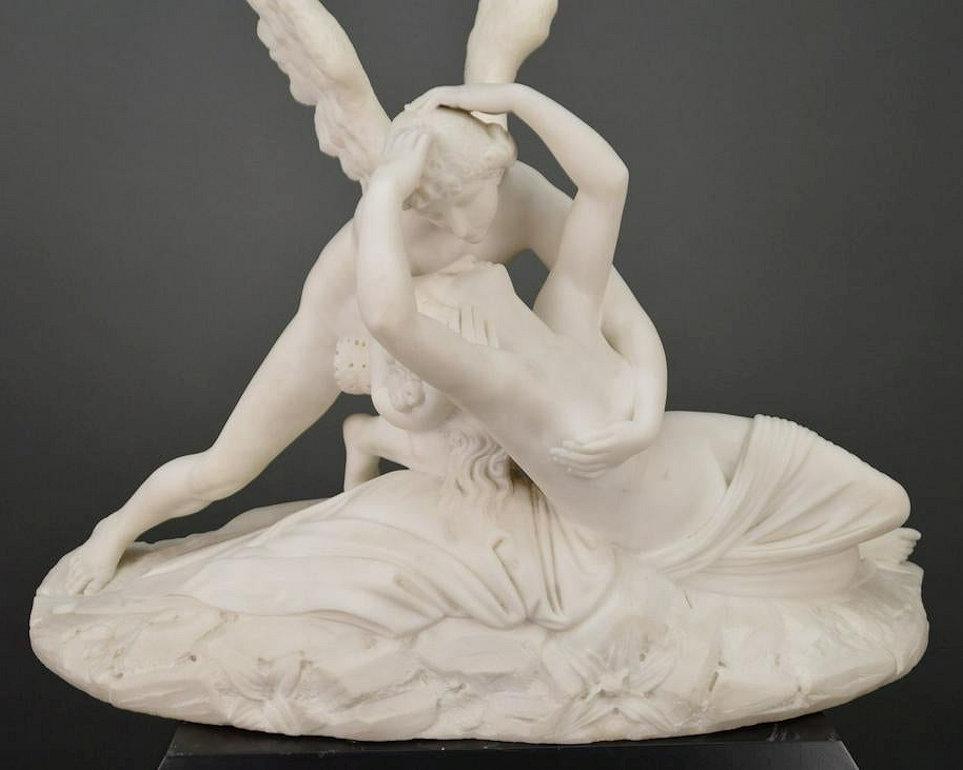 Hand-Carved Cupid and Psyche Marble Sculpture after Antonio Canova