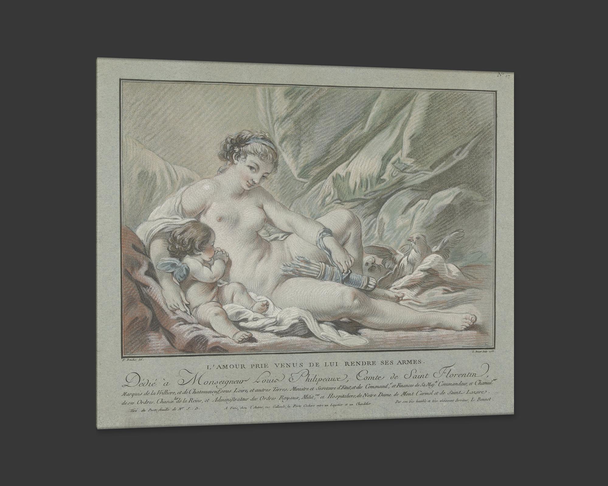 French Cupid and Venus, After Rococo Pastel by Louis Marin Bonnet For Sale