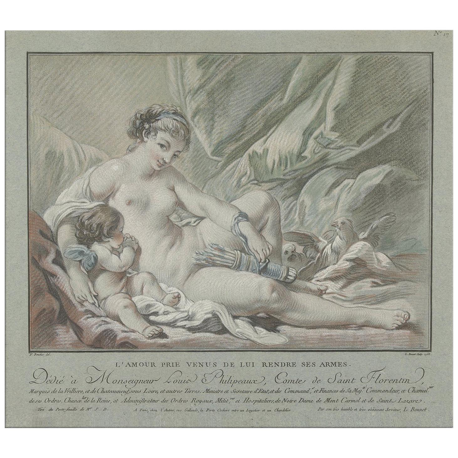 Cupid and Venus, After Rococo Pastel by Louis Marin Bonnet For Sale