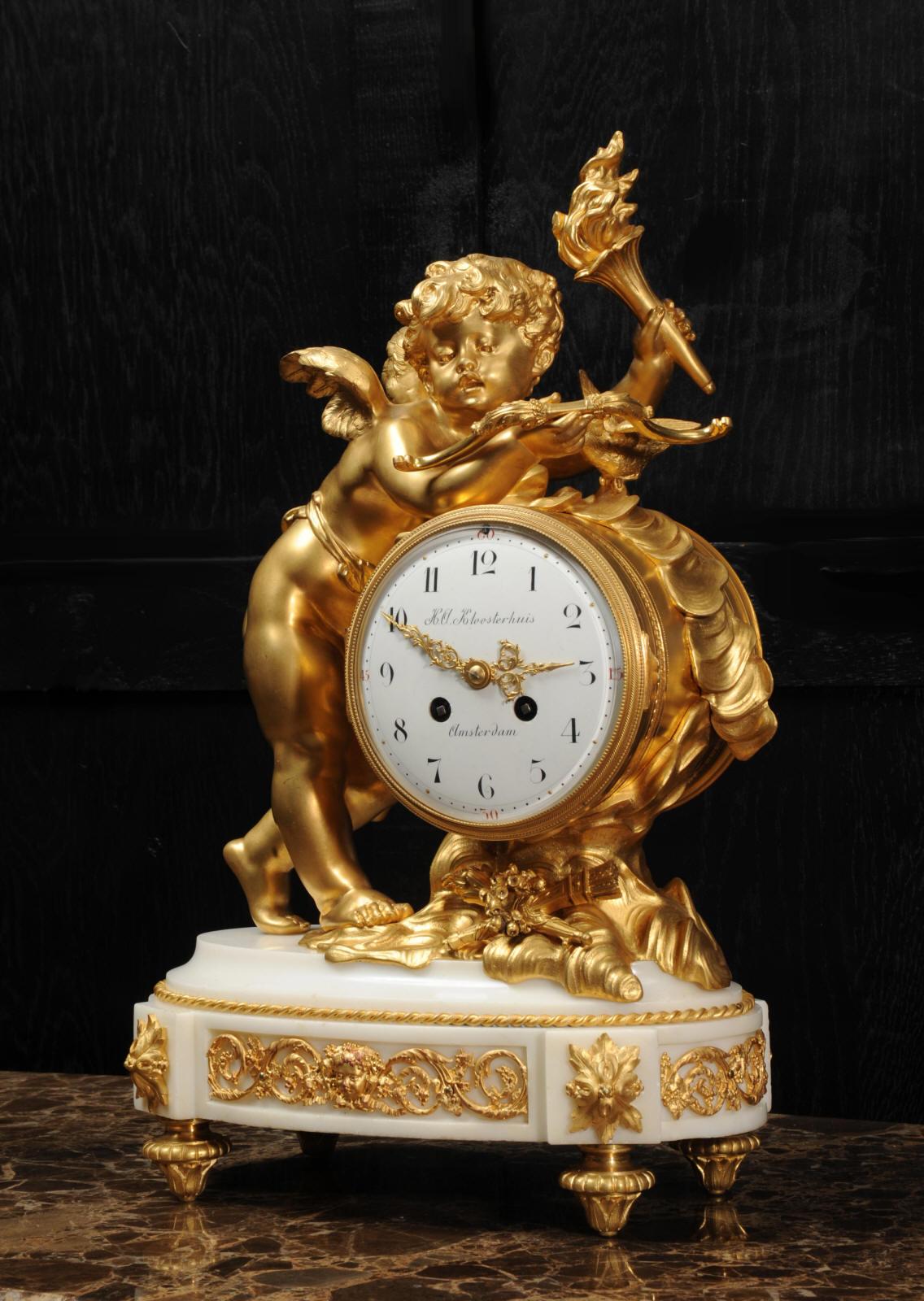 Cupid - Antique French Ormolu Bronze and White Marble Clock 7