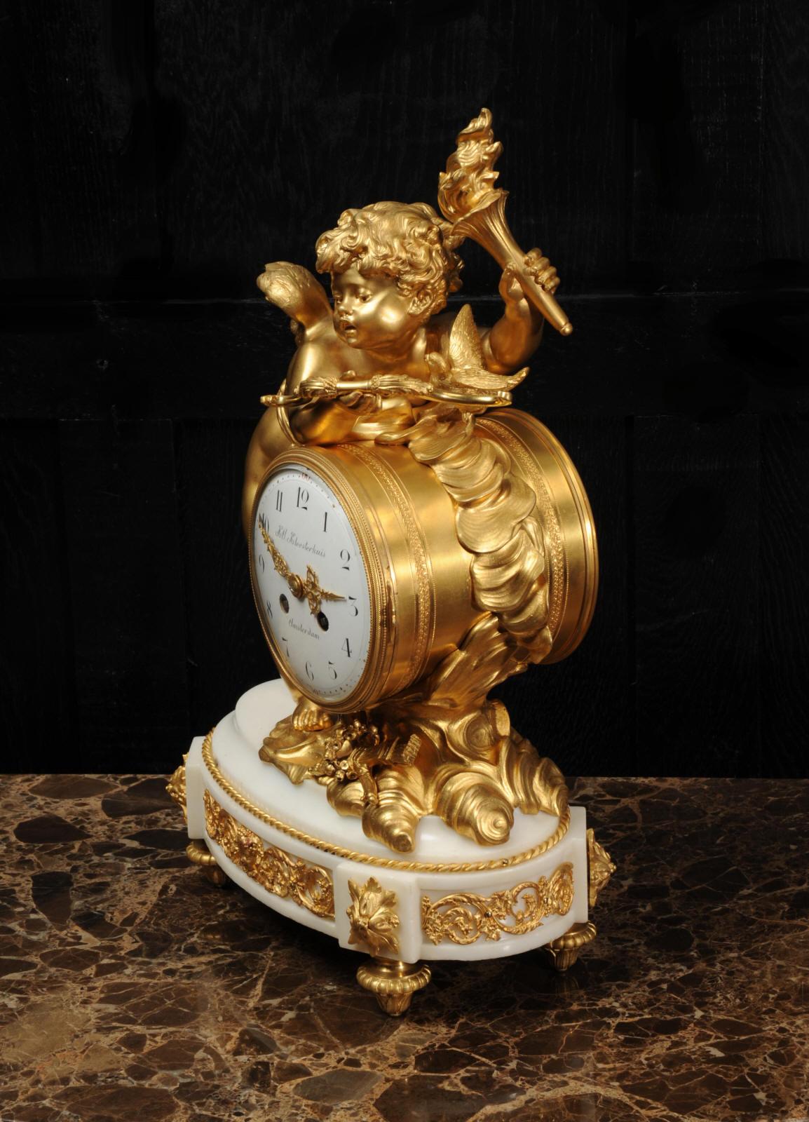 Rococo Cupid - Antique French Ormolu Bronze and White Marble Clock