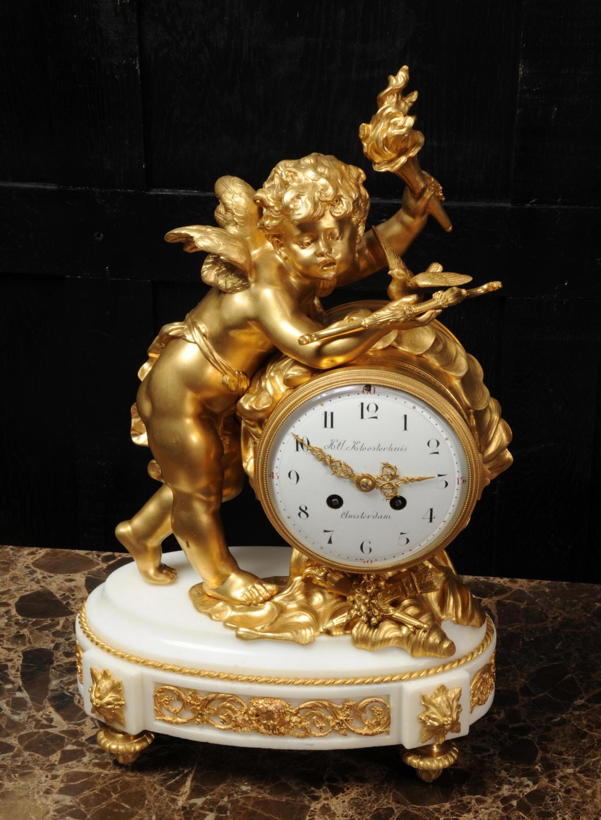 Cupid - Antique French Ormolu Bronze and White Marble Clock 1