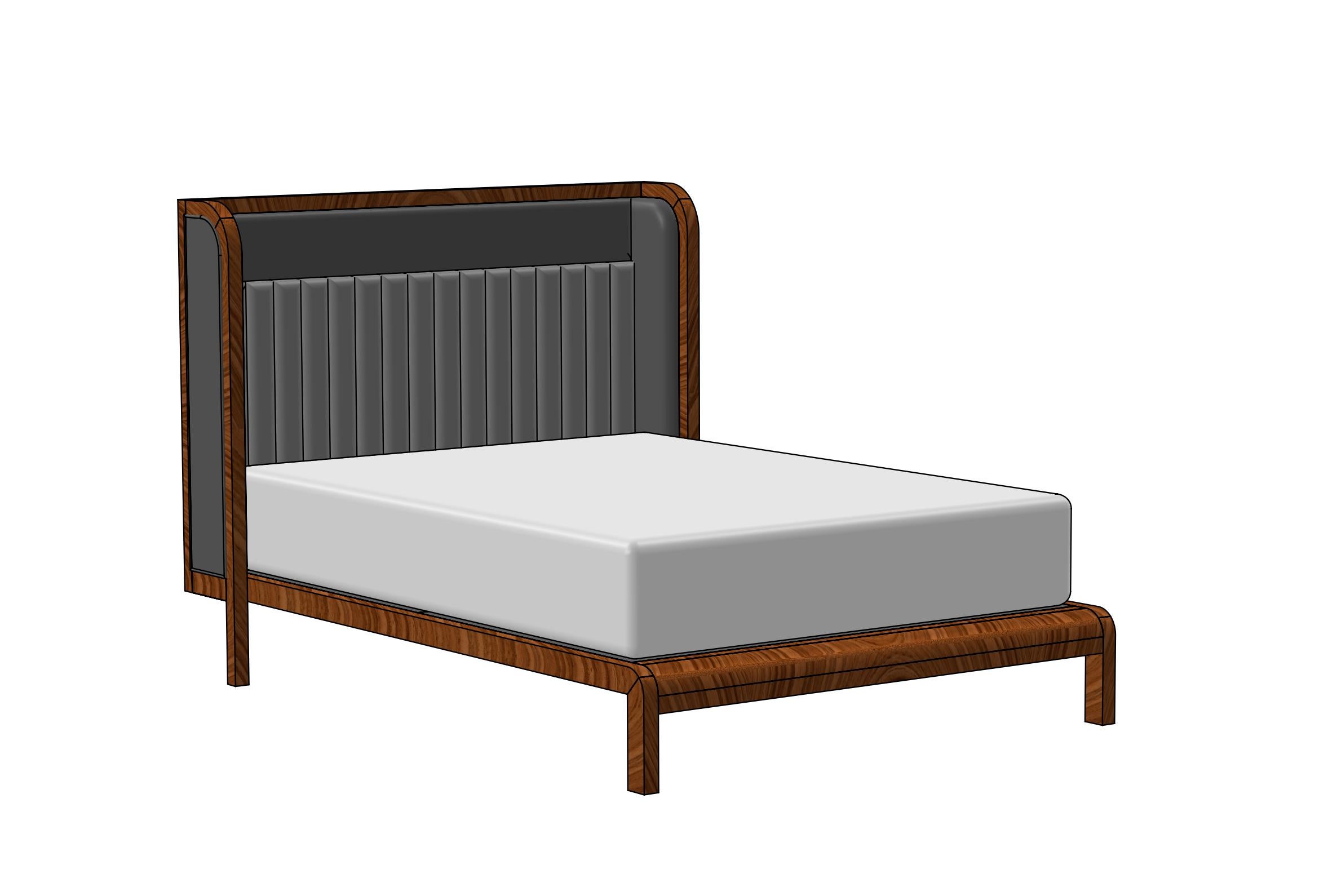 Custom Made Cupid Bed II in Wood Upholstered in Novasuede & Boucle Flutes For Sale 2