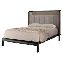 Cupid Bed II with Show-Wood Black Wenge Upholstered in Novasuede & Boucle Flutes