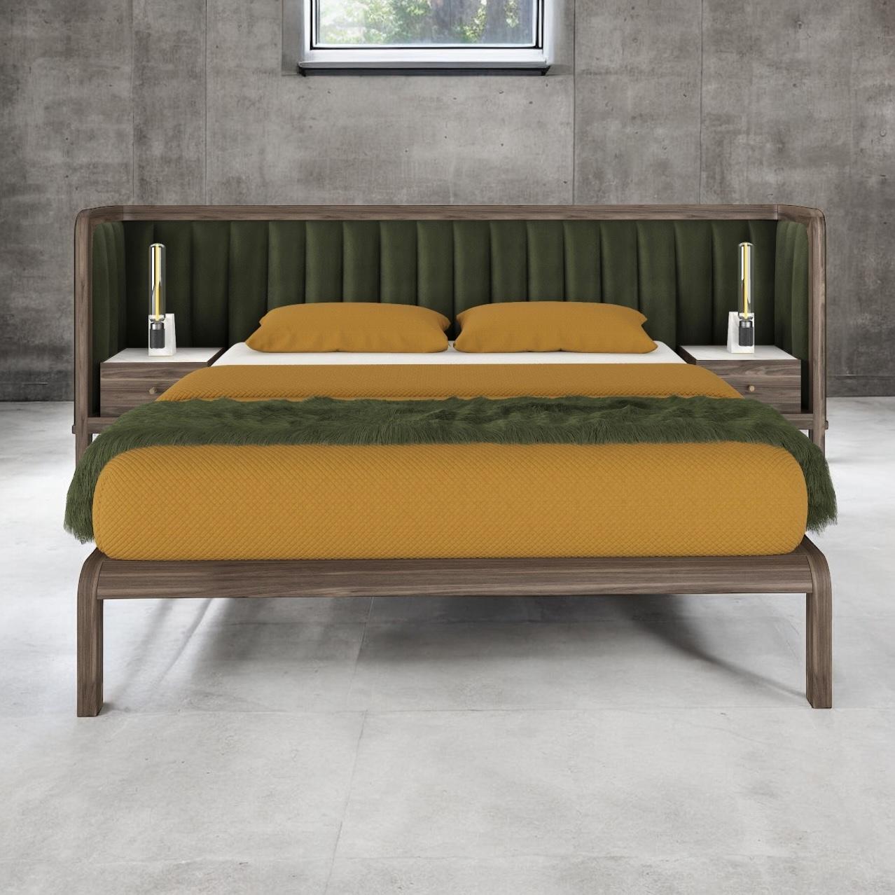 Amor-Bett mit Show-Holz- und Novasuede-Kommoden und integriertem Nachttisch (21. Jahrhundert und zeitgenössisch) im Angebot
